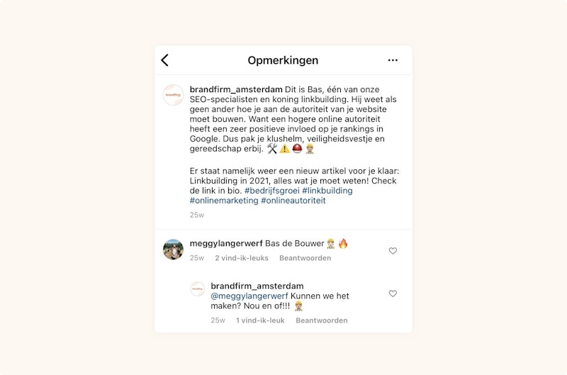 Instagram reageren op comments