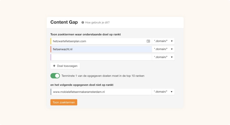 Ahrefs Content Gap Tool voorbeeld 1