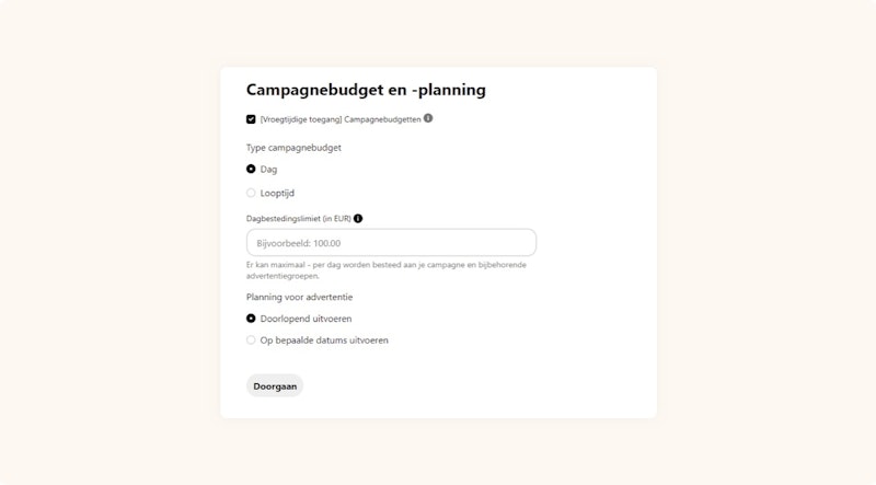 Pinterest campagnebudget- en planning